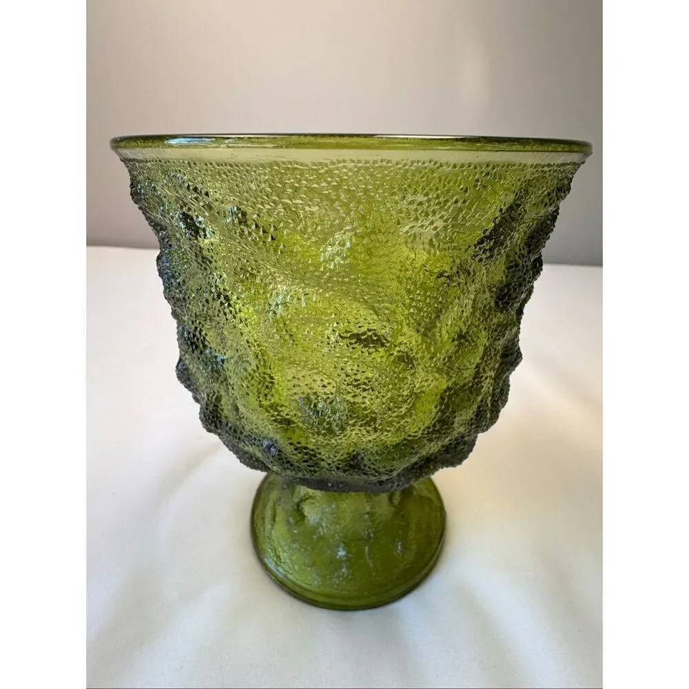 Vintage EO Brody Co Green Crinkle Glass Pedestal Vase/Cleveland Ohio